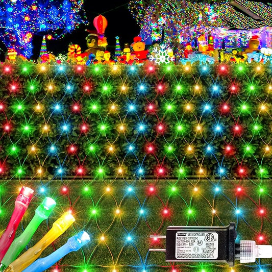 HEYFUNi 192 LED Net Lights Outdoor Mesh Lights,8 Modes Net Light for Bushes Plug in, Waterproof Christmas Net String Light for Bushes Ceiling Wedding Indoor Outdoor(9.8ft x 6.6ft,Multicolor)