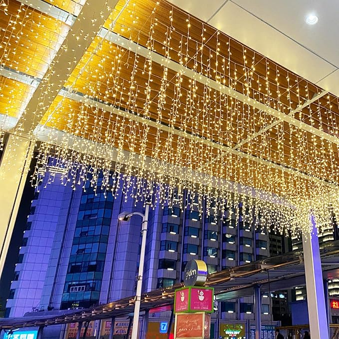 GTSYDING LED Window Curtain String Lights, GYDING Christmas Lcicle Lights 4M/13Ft 96 LED Starry Fairy String Lights Plug in 8 Modes for Wedding Party Bedroom Garden Patio Outdoor Indo (Warm White, 4)