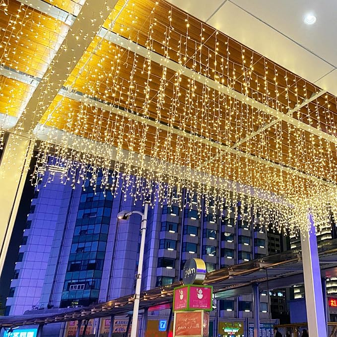 GTSYDING LED Icicle String Lights, Christmas Icicle Lights 16.4FT 216 LEDs Window Curtain Starry Fairy Lights Plug in 8 Modes for Wedding Party Bedroom Garden Patio Outdoor Indoor (Warm White, 5)