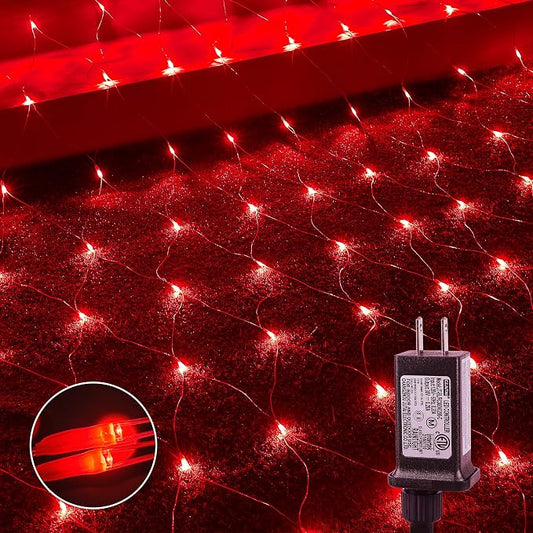 woohaha Outdoor Christmas Net Lights, 9.8FTx6.6FT 192 LED Plug-in Mesh Lights with 8 Lighting Modes, Connectable Light for Bush Christmas Garden Tree Holiday Wedding Party Decor, Red