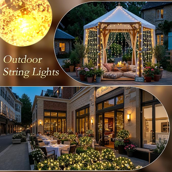 Globe String Lights, 50FT 100 LED USB Fairy Lights, 11 Modes 2-in-1 Warm White & Multicolor Changing, IP44 Waterproof Indoor Outdoor Crystal Ball Lights for Bedroom Garden Party Decor