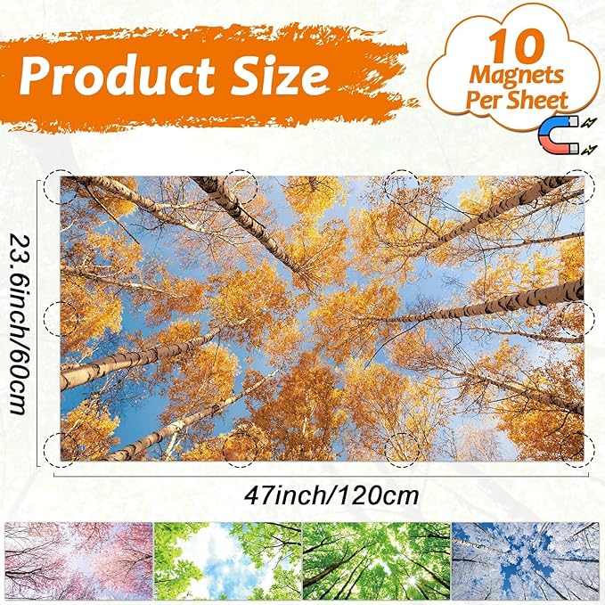 4 Pcs Fluorescent Light Covers with 40 Magnets Decorative for Classroom Ceiling Light 4 x 2 Feet Magnetic Light Covers Filter Easy Install for Office Hospitals & Home Drop Ceiling Supplies (Season)