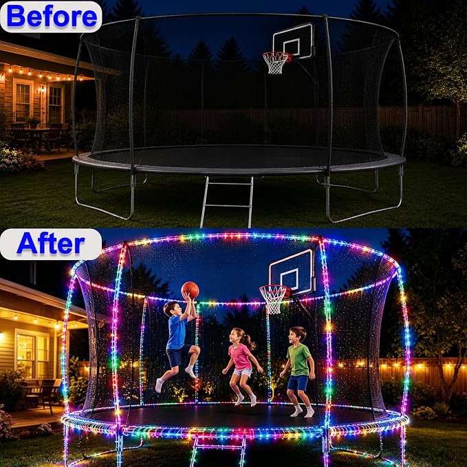 LairtPOW Solar Rope Lights Outdoor, 39FT 100 LED Solar Trampoline Lights with 8 Modes, IP67 Waterproof Color Changing LED Rope Lights for Trampoline Backyard Patio Tree Christmas Decor, Multicolor