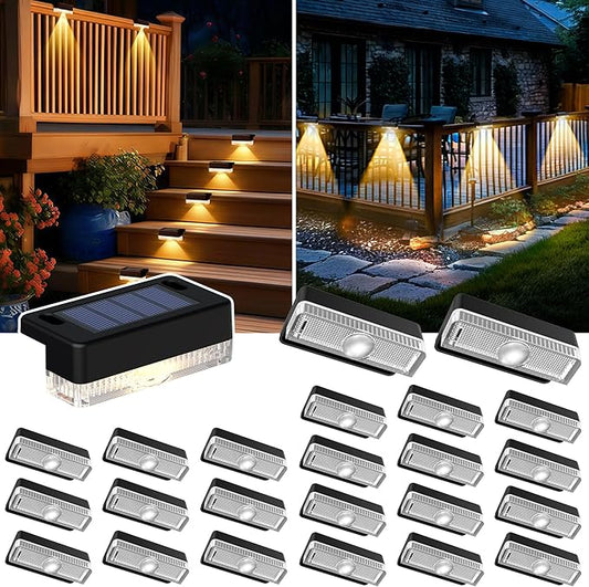 AUDERWIN Solar Deck Lights Outdoor 24 Packs, Solar Powered LED Step Lights Waterproof Outdoor for Deck, Stairs, Step, Fence, Wall, Patio, Yard, Pool and Pathway (Warm White)