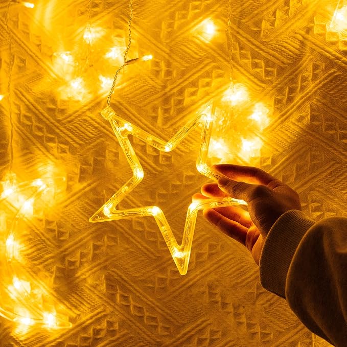 Fussion Star and Moon Ramadan Lights 11.48ft, 138 LEDs Ramadan Curtain String Lights Decorations for Home with Remote, 8 Modes, Battery Operated Fairy Lights Window Lights for Indoor Outdoor Holiday