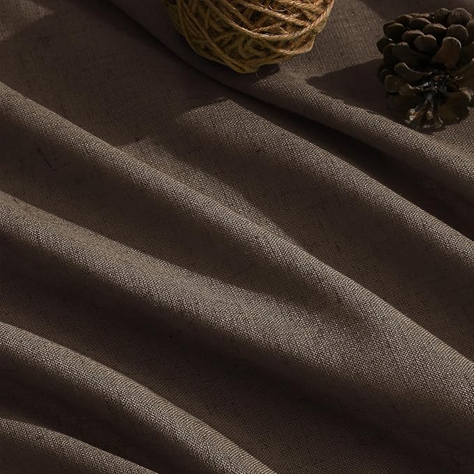 Nanspring Chocolate Linen Blend Light Filtering Back Tab Curtains 102 Inches Long, Semi Sheer Privacy Drapes for Living Room & Bedroom, 52x102 inch, 2 Panels