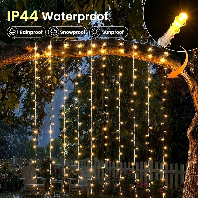 HEYFUNi 6.6ft x 6.6ft Warm White Curtain Lights Plug in - 200 LED Window String Lights with Remote, 8 Modes, Timer & Memory, Connectable Fairy Lights for Bedroom Wall Wedding Dorm Decor, Warm White