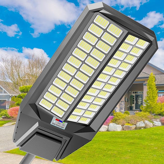 Ultra Bright Solar Street Light –12000W Solar Street Lights Outdoor with 300,000LM, IP66 Waterproof Dusk to Dawn with Remote Commercial & Industrial Floodlight for Parking Lots, Warehouses, Yard