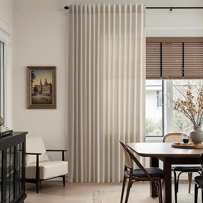 Cobblestone Linen Curtains for Living Room 126 Inches Long Light Filtering Semi Sheer Curtain Back Tab Modern Farmhouse Decor Elegant Drapes Floor to Ceiling High Window for Bedroom 52x126, 2 Panels