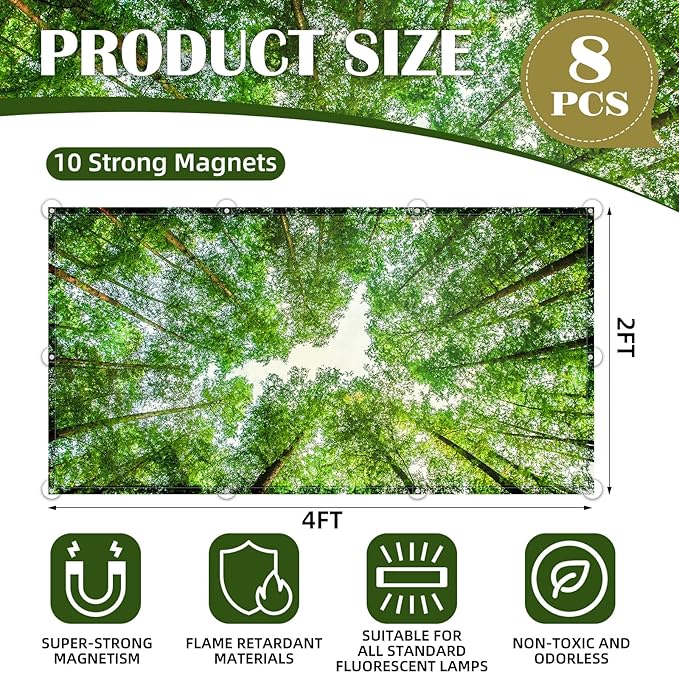 ANGSYLTH 8 Pcs Fluorescent Light Covers - 4 x 2 Feet Covers for Ceiling Lights, 8 x 10 Magnetic Light Filters for Classroom, Office, Hospitals