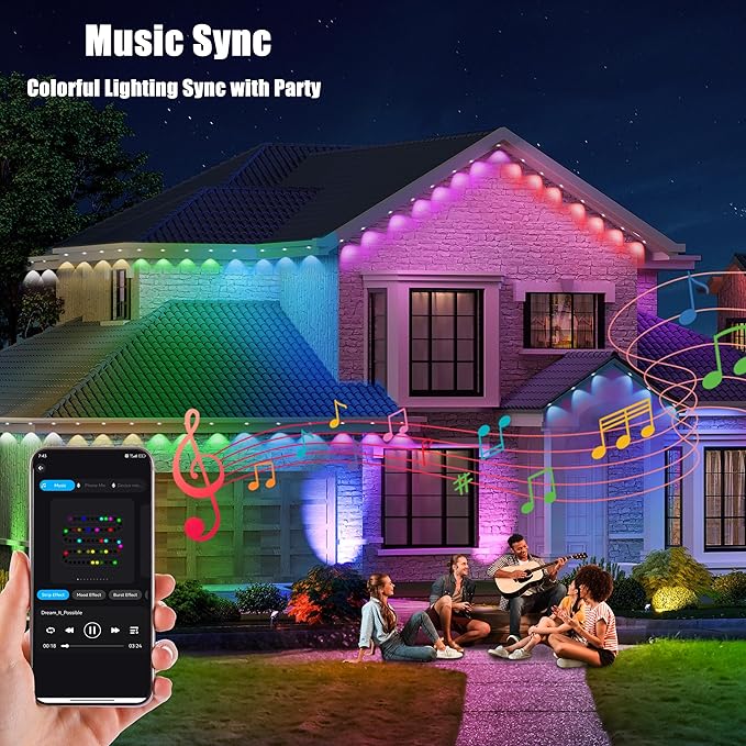 50FT Permanent Outdoor Lights with 30 Smart RGB LED Eave Lights, APP/Remote Control, IP67 Waterproof for House Roof, Eave, Garden, Outdoor Decorations, Christmas, Party Decor