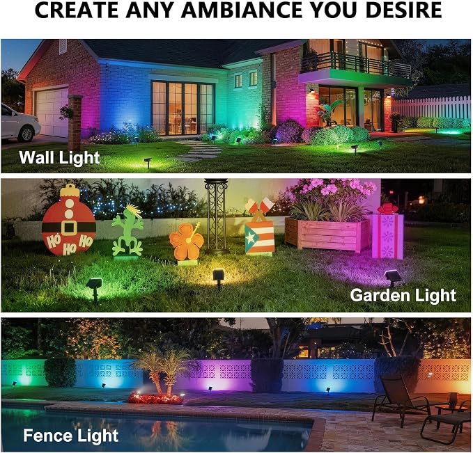 DAMINY Color Changing Solar Spot Lights 9 Lighting Modes,Outdoor Waterproof IP65,Multicolor RGB Spotlight for Gardens,Porches,Landscape,Yard Deconrations-6 Pack