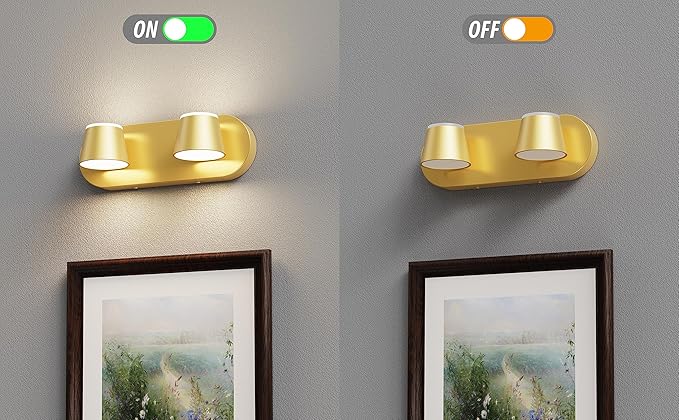 URSOLA 2 Light Bathroom Vanity Light, LED Gold Wall Light Fixtures, Up and Down Rotatable Dimmable, 13 inch Bathroom Lighting Fixtures Over Mirror
