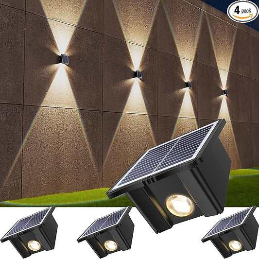 Solar Wall Lights Outdoor 6500K 3000K, 4 Pack 1500mAh Wall Lights Solar Powered, IP65 Outdoor Up and Down Solar Lighting for Wall