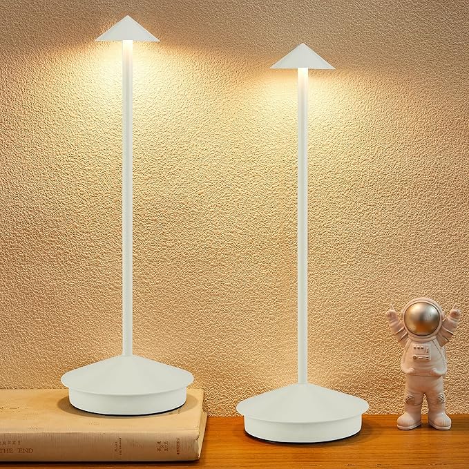 Portable LED Cordless Lamp Table Light 2 Pack, Rechargeable 6000mAh Battery Outdoor Table Lamp for Dining Restaurant Patio Bedroom Camping, IP54 Waterproof, Dimmable