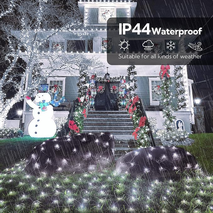 HEYFUNi 192 LED Net Lights Outdoor Mesh Lights,8 Modes Net Light for Bushes Plug in, Waterproof Christmas Net String Light for Bushes Ceiling Wedding Indoor Outdoor(9.8ft x 6.6ft,White)