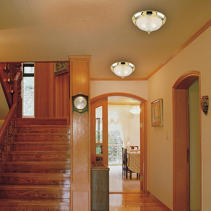 Westinghouse 6430200 Two-Light Flush-Mount Interior Ceiling Fixture, Polished Brass Finish with Frosted Swirl Glass White
