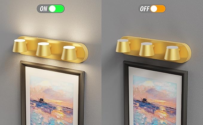 URSOLA 3 Light Bathroom Vanity Light, LED Gold Wall Light Fixtures, Up and Down Rotatable Dimmable 20 inch Bathroom Lighting Fixtures Over Mirror