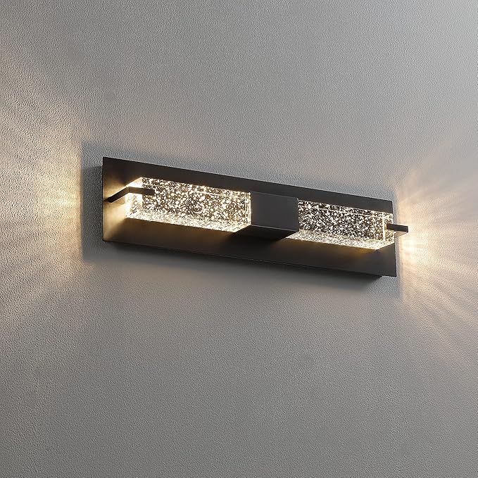 WOSHITU LED Wall Sconce Light: 19 Inch Black Modern Sconces Wall Lighting 3000K Dimmable Crystal Wall Lamps Indoor Bathroom Sconce Wall Mount Light Fixtures for Living Room/Bedroom/Hallway