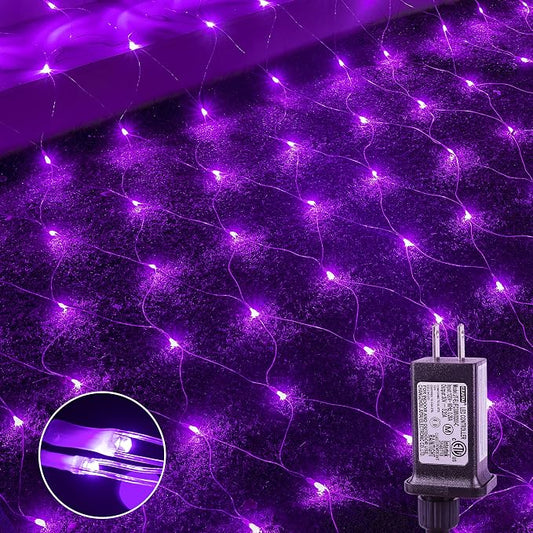 woohaha Outdoor Halloween Net Lights, 9.8FTx6.6FT 192 LED Plug-in Mesh Lights with 8 Lighting Modes, Connectable Light for Bush Halloween Christmas Garden Tree Holiday Wedding Party Decor, Purple
