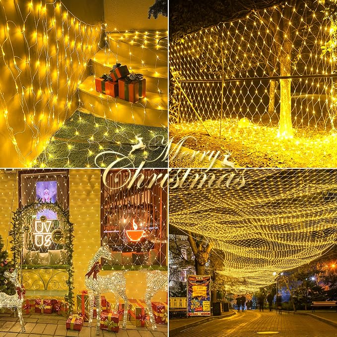 HEYFUNi Net Mesh Waterproof String Lights,360LED 13ft x 5ft Christmas Net Lights, 8 Modes,Connectable for Indoor Outdoor, Curtain,Garden,Christmas Tree, Bush, Party, Holiday, Wall Decor (Warm White)