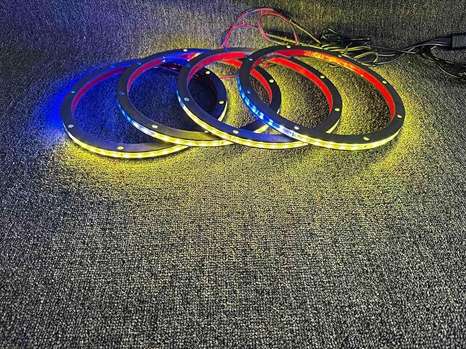 4PCS 6.5" RGB Dream Color Chasing Symphony LEDs Addressable Speaker Rings Lights with Wireless RF Remote Bluetooth App Control Coaxial Speaker Lights Slingshot